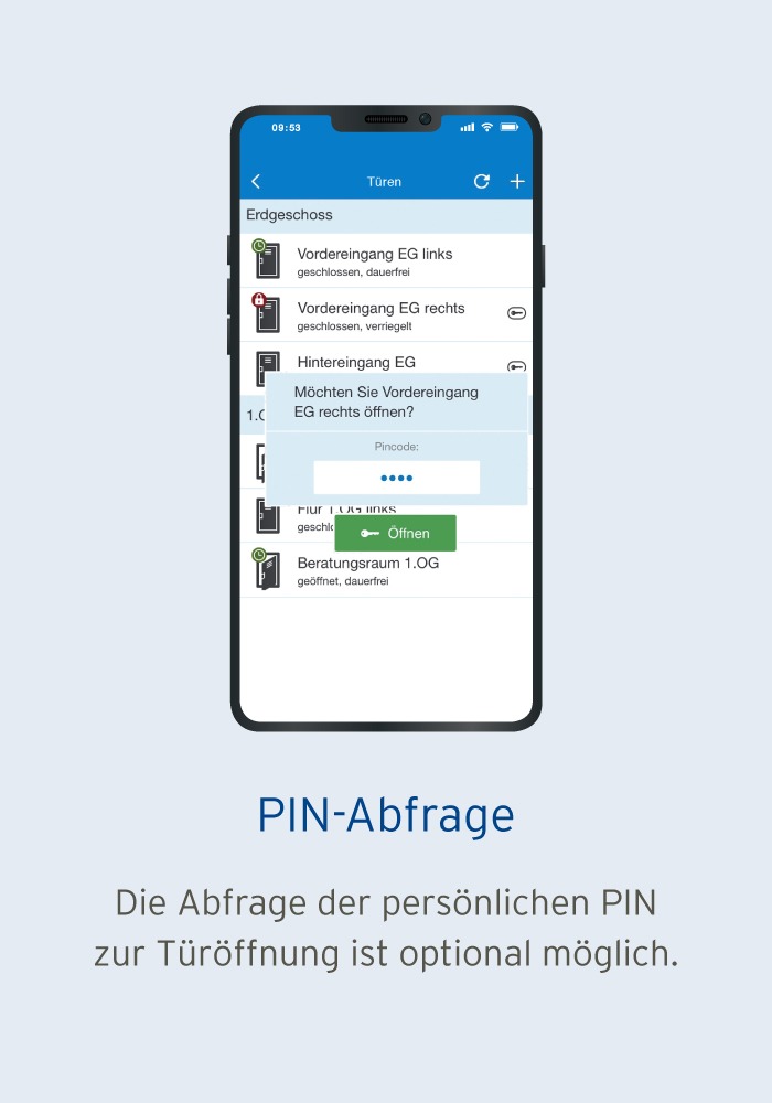 Mobile App Zutrittskontrolle - Funktion PIN-Abfrage