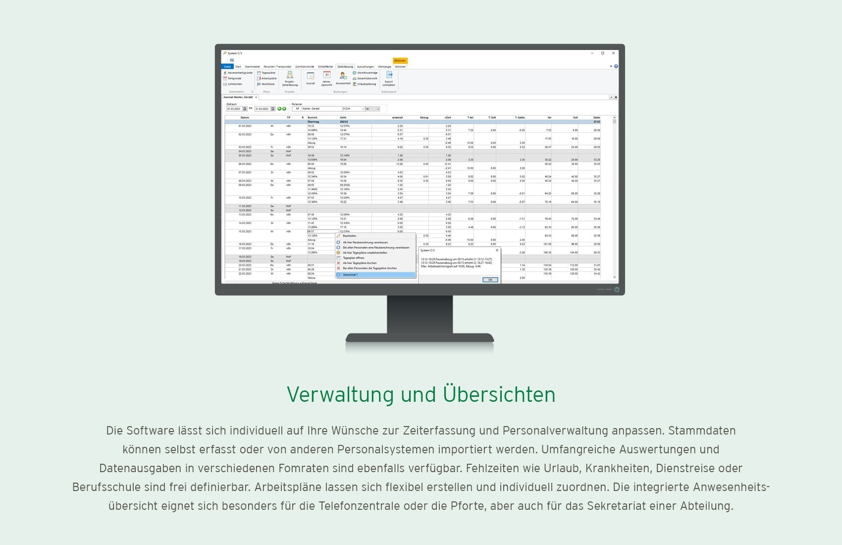 Beispielbild für Verwaltung und Übersichten der Zeiterfassungssoftware