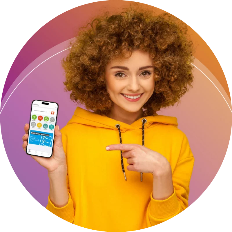 yellow girl mit phone campus Junge Frau mit Smartphone